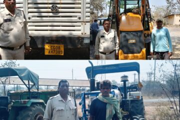 खनिज विभाग की कार्रवाई: अवैध परिवहन में जेसीबी, हाइवा और दो ट्रैक्टर जब्त